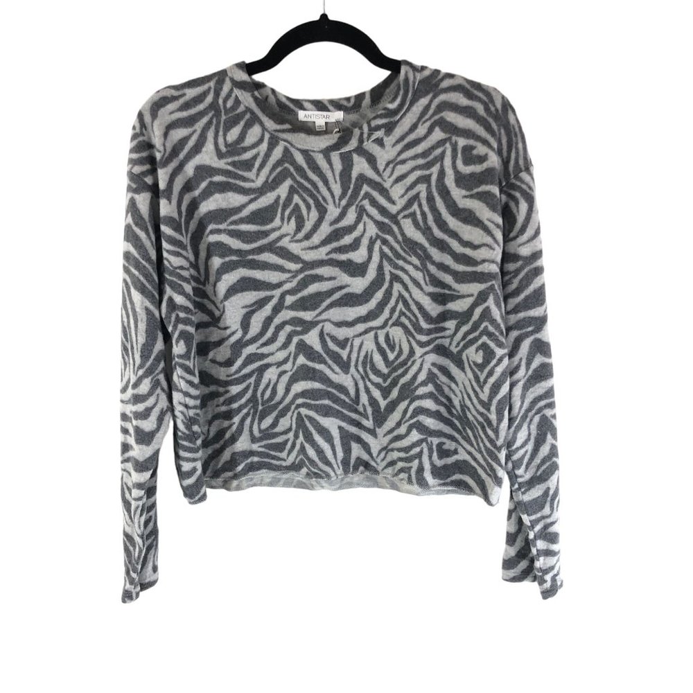 Antistar Womens Fleece Felt Crop Top Long Sleeve Soft Zebra Stripe Gray M